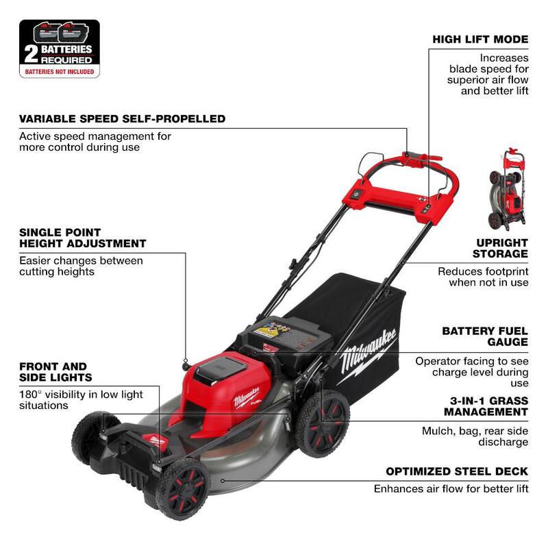 Milwaukee M18 FUEL Brushless Cordless 21 in. Walk Behind Dual Battery Self-Propelled Mower (Tool-Only) - 2823-20