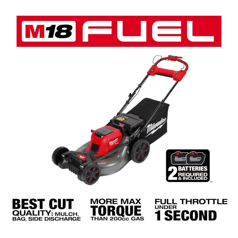 Milwaukee M18 FUEL Brushless Cordless 21 in. Walk Behind Self-Propelled Mower with (2) 12Ah Battery, Charger & Dual Battery Blower - 2823-22HD-2824-20