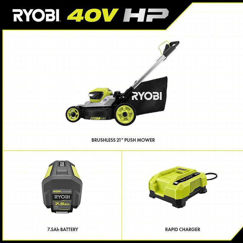 RYOBI 40V HP Brushless 21 in. Battery Walk Behind Multi-Blade Push Lawn Mower with 7.5 Ah Battery and Rapid Charger - RY401200