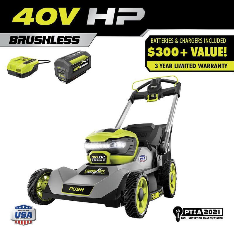 RYOBI 40V HP Brushless 21 in. Battery Walk Behind Multi-Blade Push Lawn Mower with 7.5 Ah Battery and Rapid Charger - RY401200