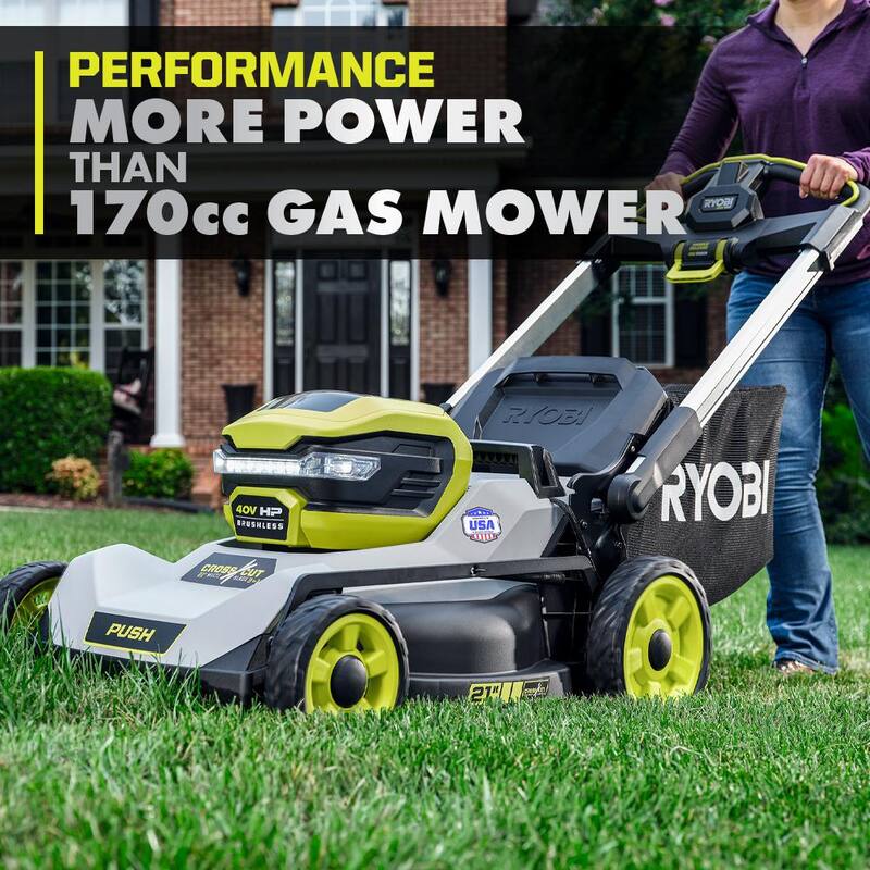 RYOBI 40V HP Brushless 21 in. Battery Walk Behind Multi-Blade Push Lawn Mower with 7.5 Ah Battery and Rapid Charger - RY401200