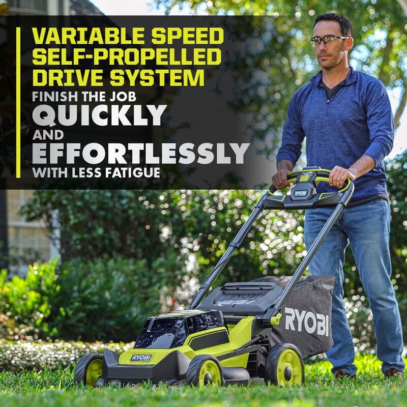 RYOBI 40V HP Brushless 20 in. Cordless Battery Walk Behind Self-Propelled Mower, Trimmer, Blower with Batteries and Chargers - RY401180-3X