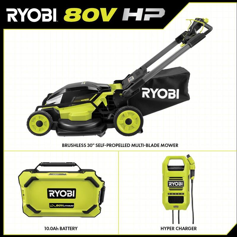 RYOBI 80V HP Brushless Battery Cordless Electric 30 in. Multi-Blade Mower with Battery and Charger - RYPM8010