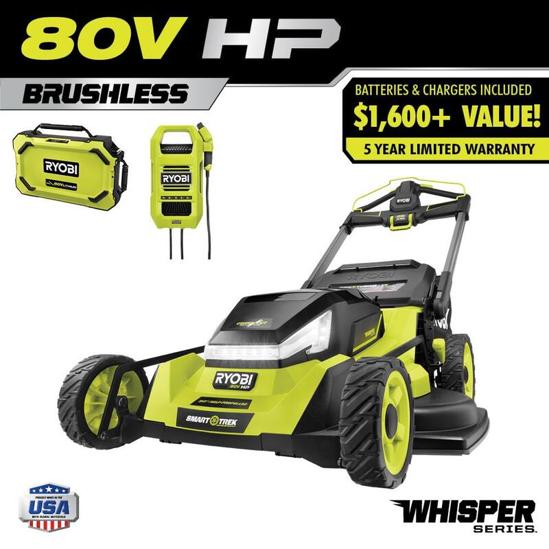 RYOBI 80V HP Brushless Battery Cordless Electric 30 in. Multi-Blade Mower with Battery and Charger - RYPM8010