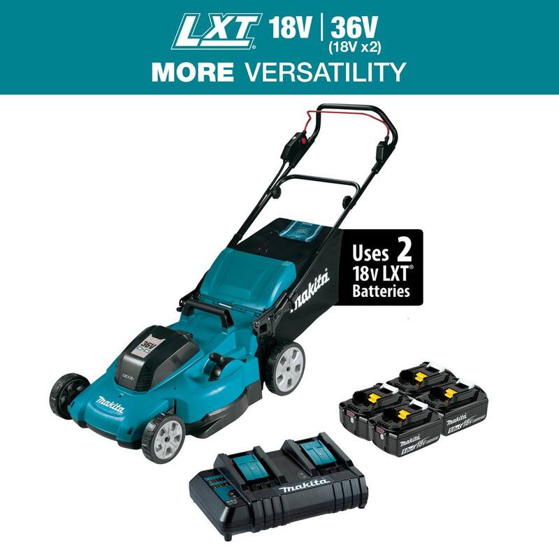 Makita 18V X2 (36V) LXT Lithium-Ion Cordless 21 in. Walk Behind Lawn Mower Kit w/4 batteries (5.0Ah) - XML10CT1