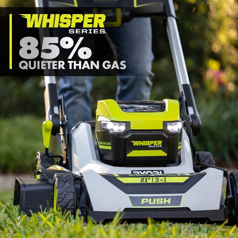 RYOBI 40-Volt HP Brushless 21 in. Whisper Series Cordless Walk-Behind Multi-Blade Push Mower - (2) 6.0 Ah Batteries & Charger - RY401220