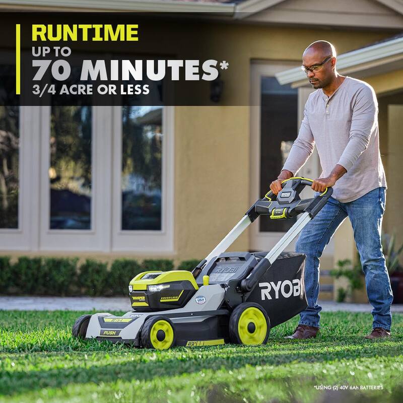 RYOBI 40-Volt HP Brushless 21 in. Whisper Series Cordless Walk-Behind Multi-Blade Push Mower - (2) 6.0 Ah Batteries & Charger - RY401220