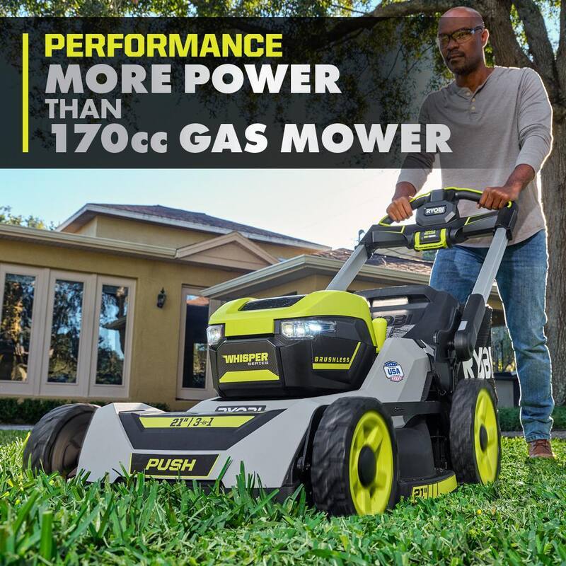 RYOBI 40-Volt HP Brushless 21 in. Whisper Series Cordless Walk-Behind Multi-Blade Push Mower - (2) 6.0 Ah Batteries & Charger - RY401220