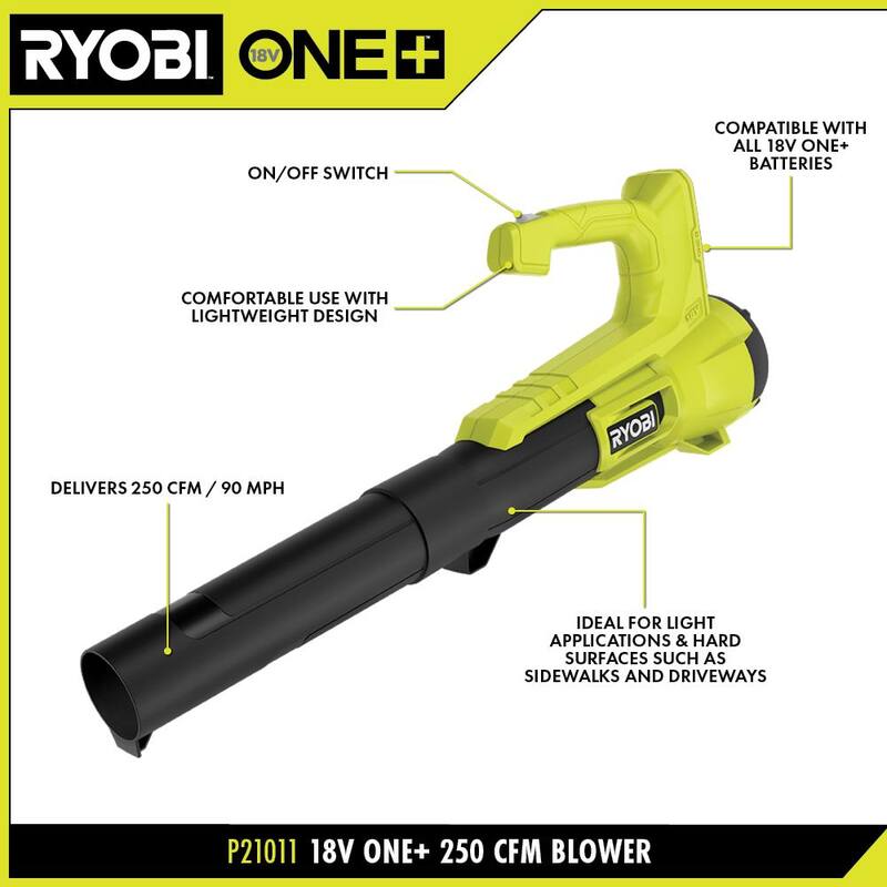 RYOBI One+ 18-Volt 13 in. Cordless Battery Walk Behind Push Lawn Mower and 250 CFM Blower with (2) Batteries and (2) Chargers - P1180VNM-P21011K