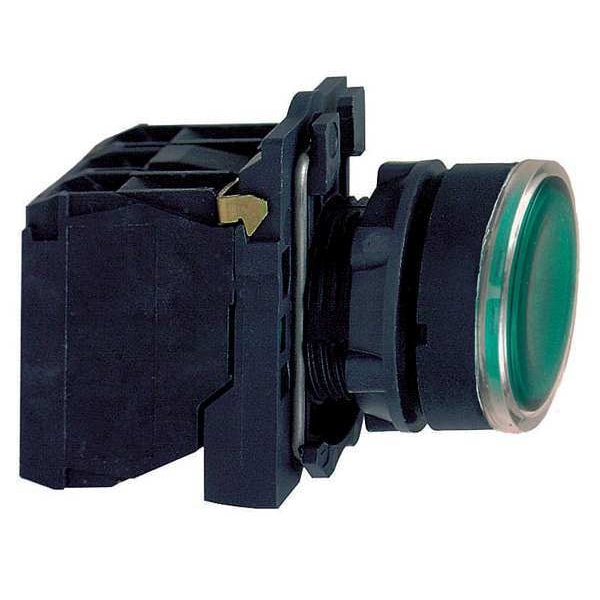 Botón pulsador iluminado Schneider Electric, 22 mm, 1NA/1NC, Redondo, Verde - XB5AW33B5