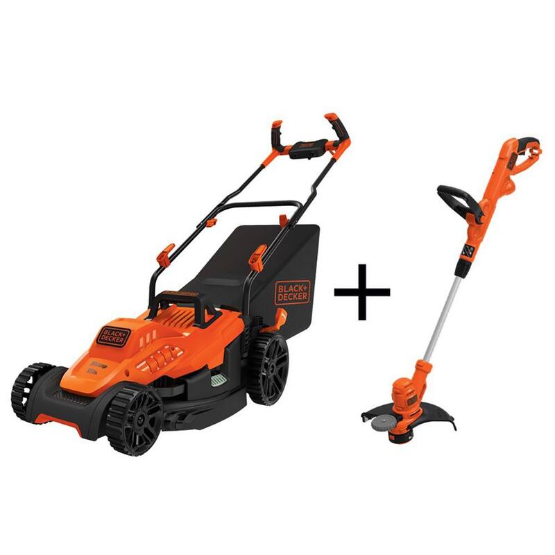 BLACK+DECKER 15 in. 10 AMP Corded Electric Walk Behind Push Lawn Mower and 14 in. 6.5 Amp Corded 2-In-1 String Trimmer & Lawn Edger - BEMW472BHWTA510
