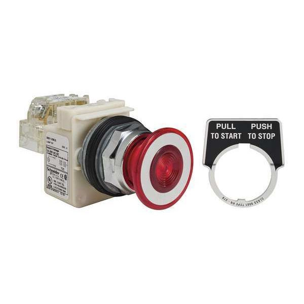 Botón pulsador iluminado Schneider Electric, 30 mm, 1NA/1NC, Rojo - 9001KR9P35RH13