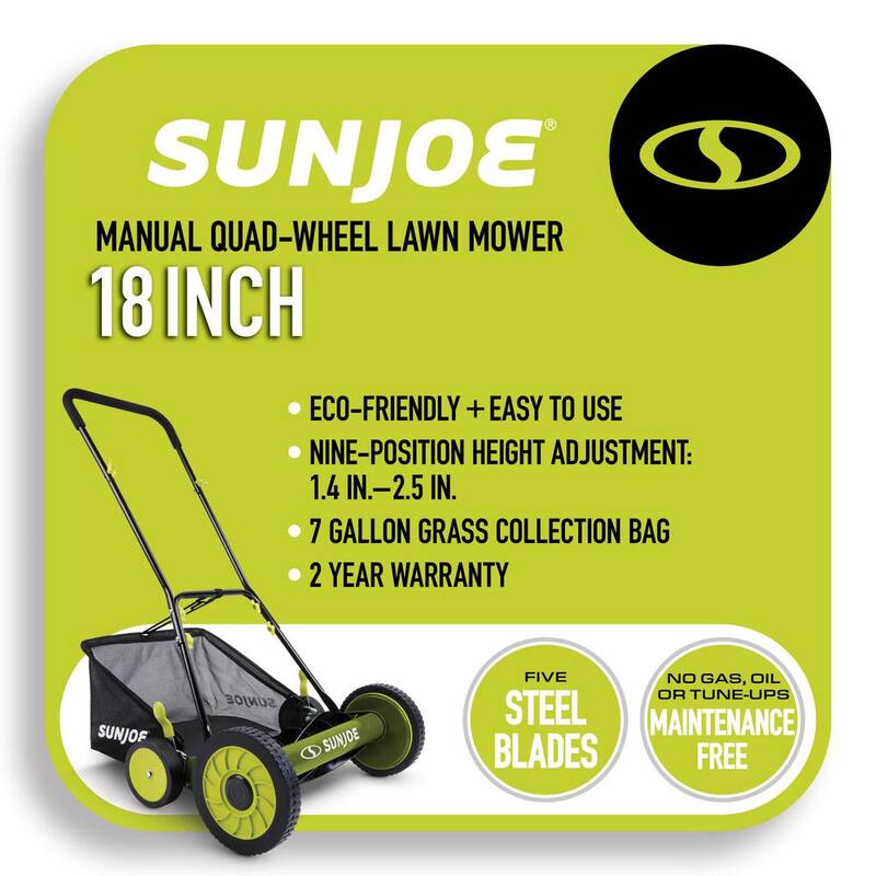Sun Joe Mow Joe 18 in. Manual Push Walk Behind Reel Mower with Catcher - MJ501M