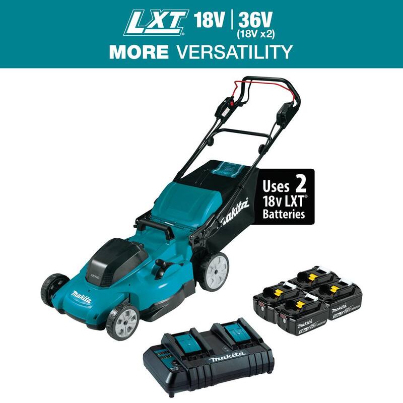 Makita 18V X2 (36V) LXT Lithium-Ion Cordless 19 in. Walk Behind Self-Propelled Lawn Mower Kit w/4 batteries (5.0Ah) - XML14CT1