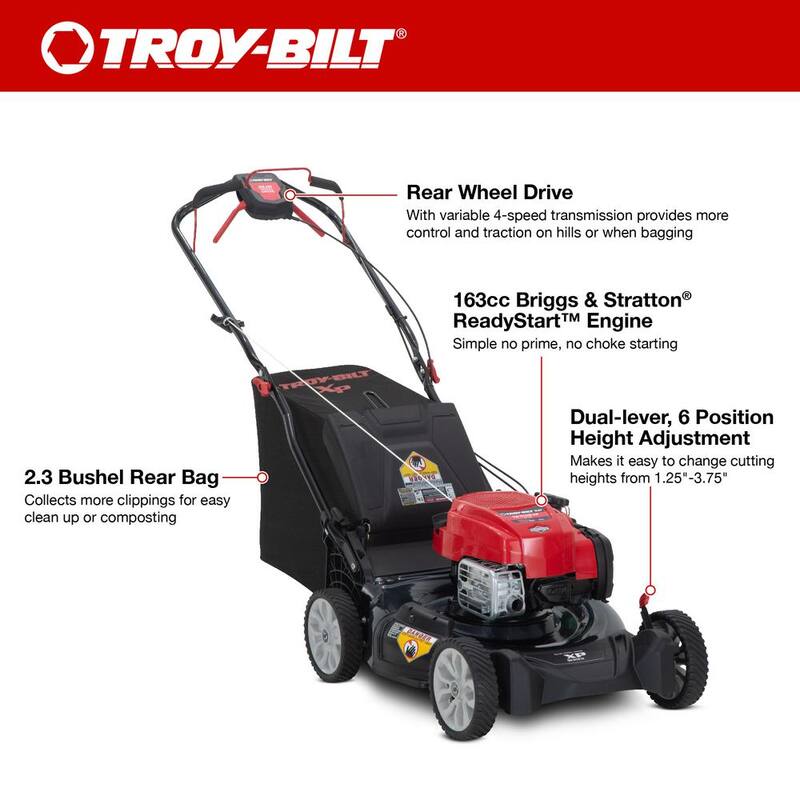 Troy-Bilt XP 21 in. 163 cc Briggs and Stratton Ready Start Engine 3-in-1 Gas RWD Self Propelled Lawn Mower - TB310B XP