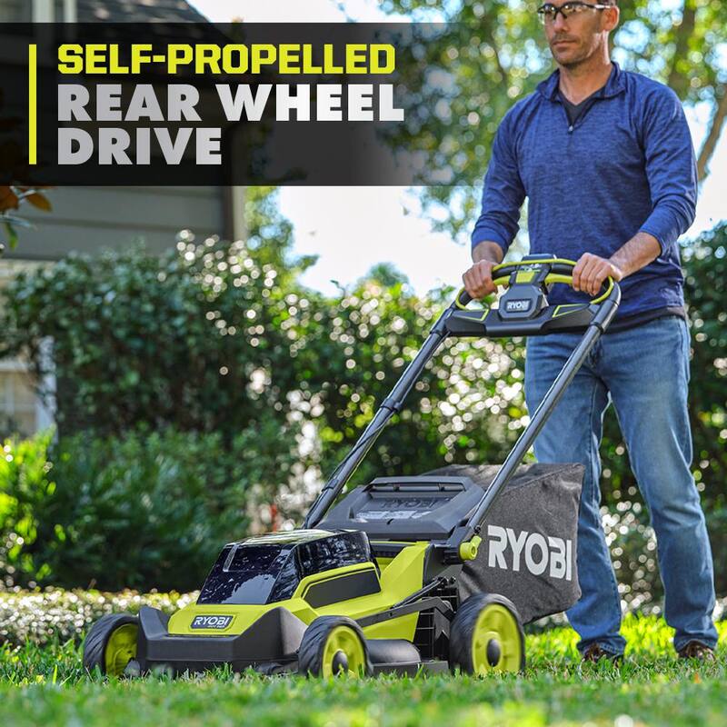 RYOBI 40-Volt HP Brushless 20 in. Cordless Electric Walk Behind Self-Propelled Mower and Trimmer - (2) Batteries/(2) Chargers - RY401180VNM-RY40HPST01K