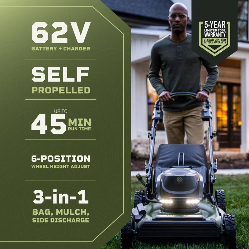 Green Machine 62V Brushless 22 in. Electric Cordless Battery Self- Propelled Lawn Mower with 2 4.0 Ah Batteries and Charger - GMSM6200