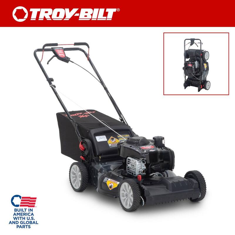 Troy-Bilt XP 21 in. 150 cc Vertical Storage Briggs and Stratton ReadyStart Series Gas Engine 3-in-1 FWD Self Propelled Lawn Mower - TB220B XP Space Savr