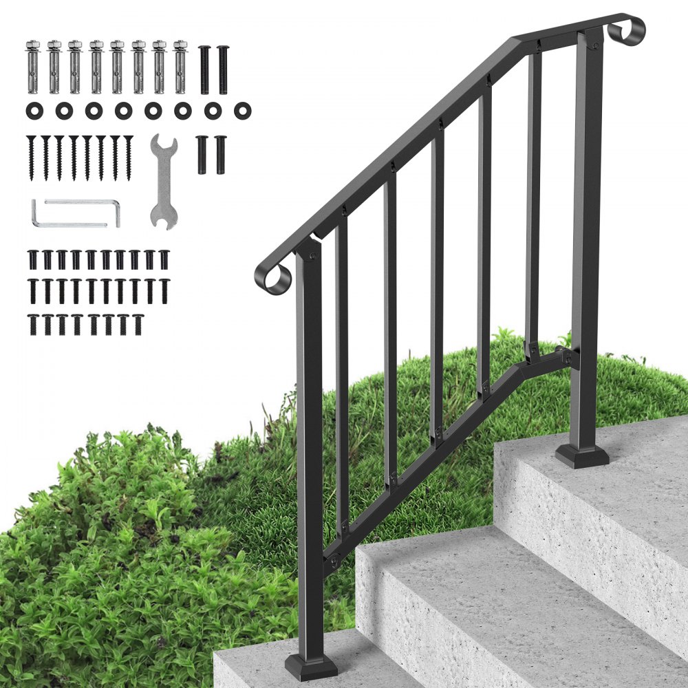 VEVOR 2-3 Step Handrails for Outdoor for Seniors Porch Deck Black Retro Arch - BPXGMDZLSLZFN6PGJV0