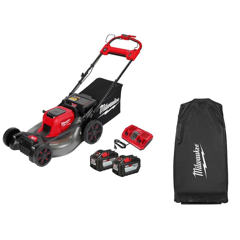 Milwaukee M18 FUEL Brushless Cordless 21 in. Walk Behind Dual Battery Self-Propelled Lawn Mower w/(2)12Ah Batteries & Mower Cover - 2823-22HD-49-16-2736