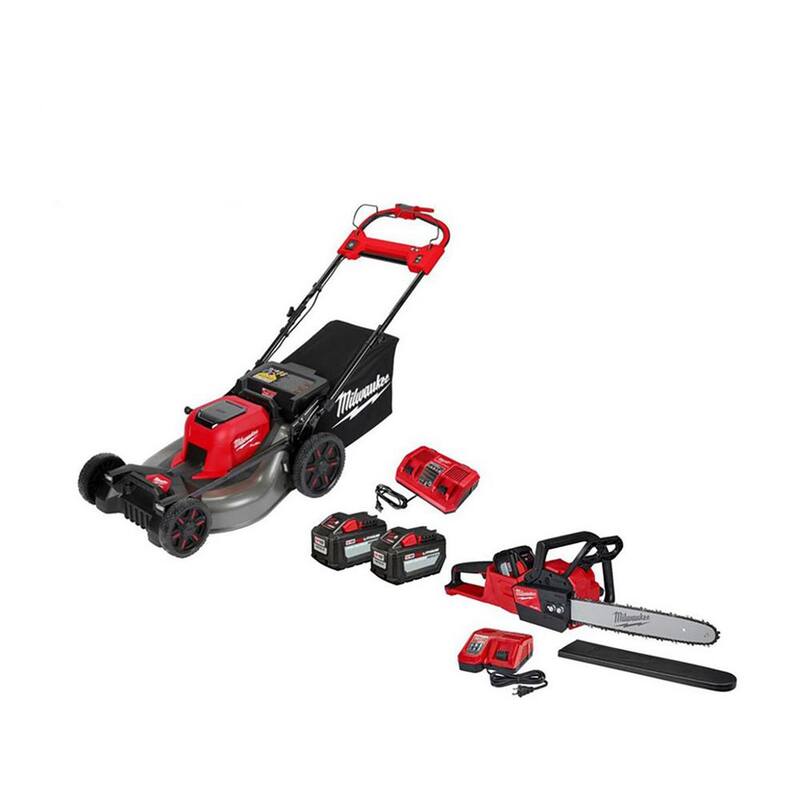 Milwaukee M18 FUEL Brushless Cordless 21 in. Dual Battery Self-Propelled Lawn Mower w/ 16" Chainsaw, (3) 12Ah Batteries - 2823-22HD-2727-21HD
