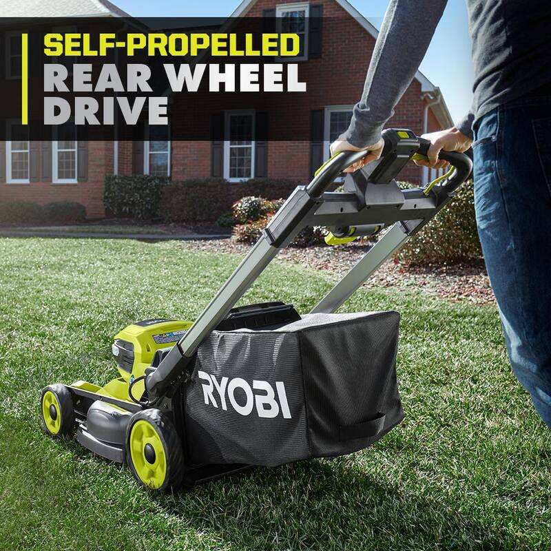 RYOBI 40V HP Brushless 21 in. Cordless Battery Walk Behind Self-Propelled Lawn Mower & Blower (2) 6.0 Ah Batteries and Charger - RY401140-2X