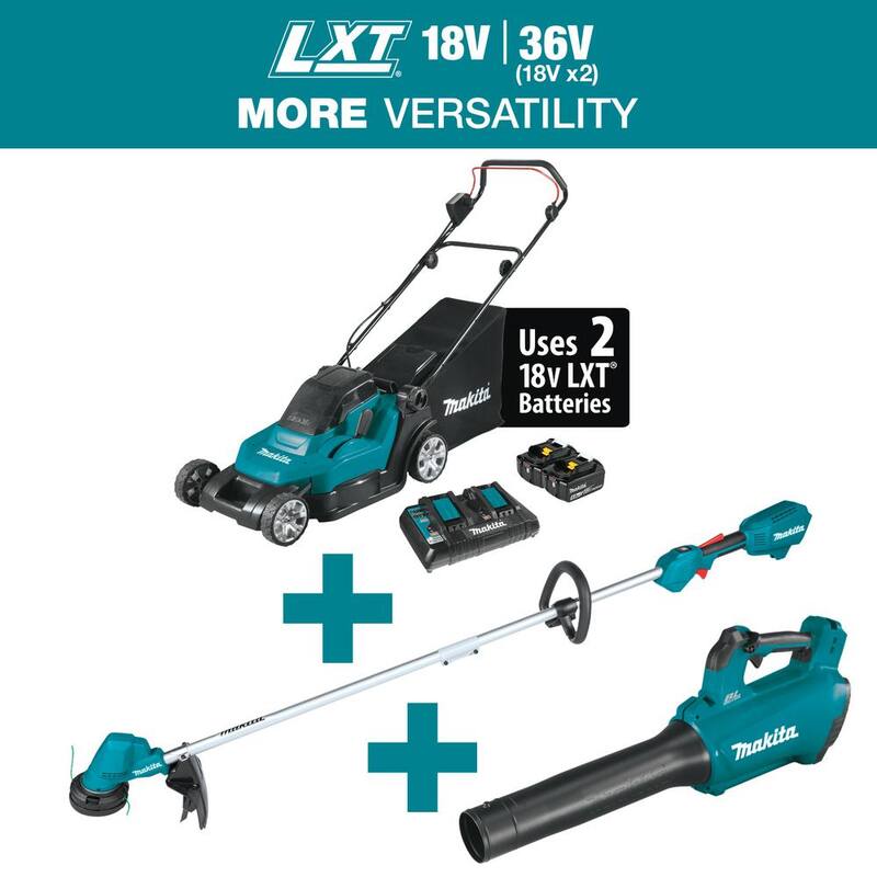 Makita 18V X2 (36V) LXT 17 in. Walk Behind Residential Lawn Mower Kit (5.0Ah) with LXT Blower and LXT 13 in. String Trimmer - XML05PT-XBU3XRU