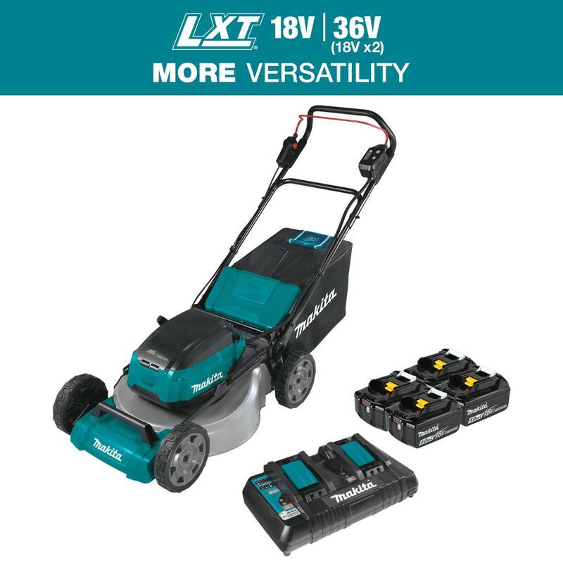 Makita 21 in. 18V X2 (36V) LXT Lithium-Ion Cordless Walk Behind Push Lawn Mower Kit with 4 Batteries (5.0 Ah) - XML07PT1
