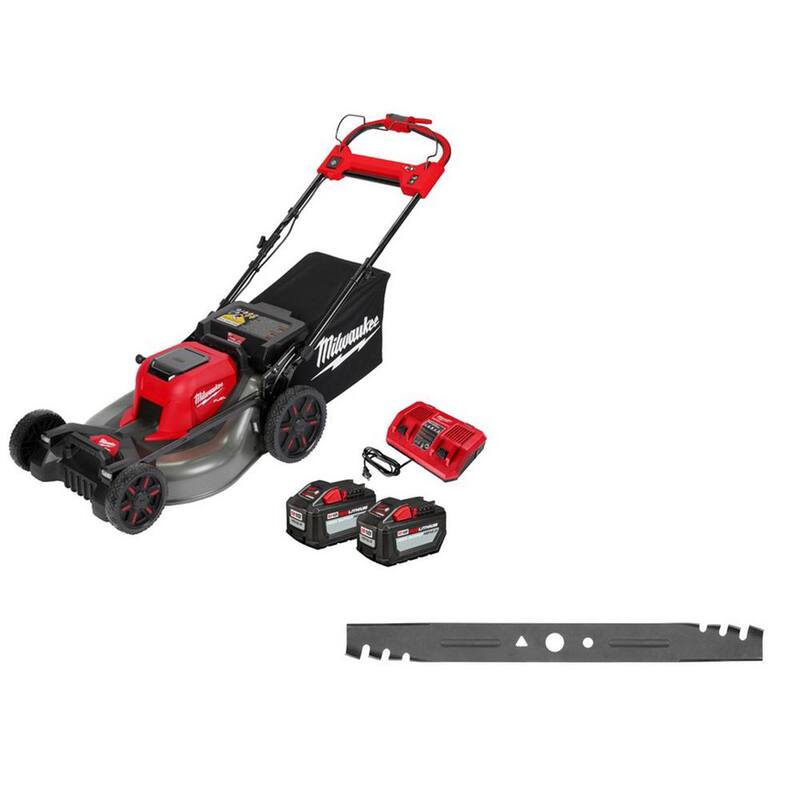 Milwaukee M18 FUEL Brushless Cordless 21 in. Walk Behind Dual Battery Self-Propelled Mower w/(2)12Ah Batteries & High Lift Blade - 2823-22HD-49-16-2735