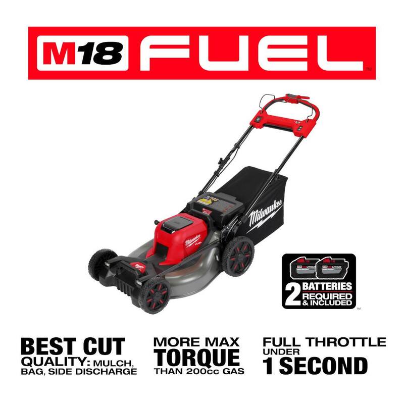 Milwaukee M18 FUEL Brushless Cordless 21 in. Walk Behind Dual Battery Self-Propelled Mower w/(2)12Ah Batteries & High Lift Blade - 2823-22HD-49-16-2735