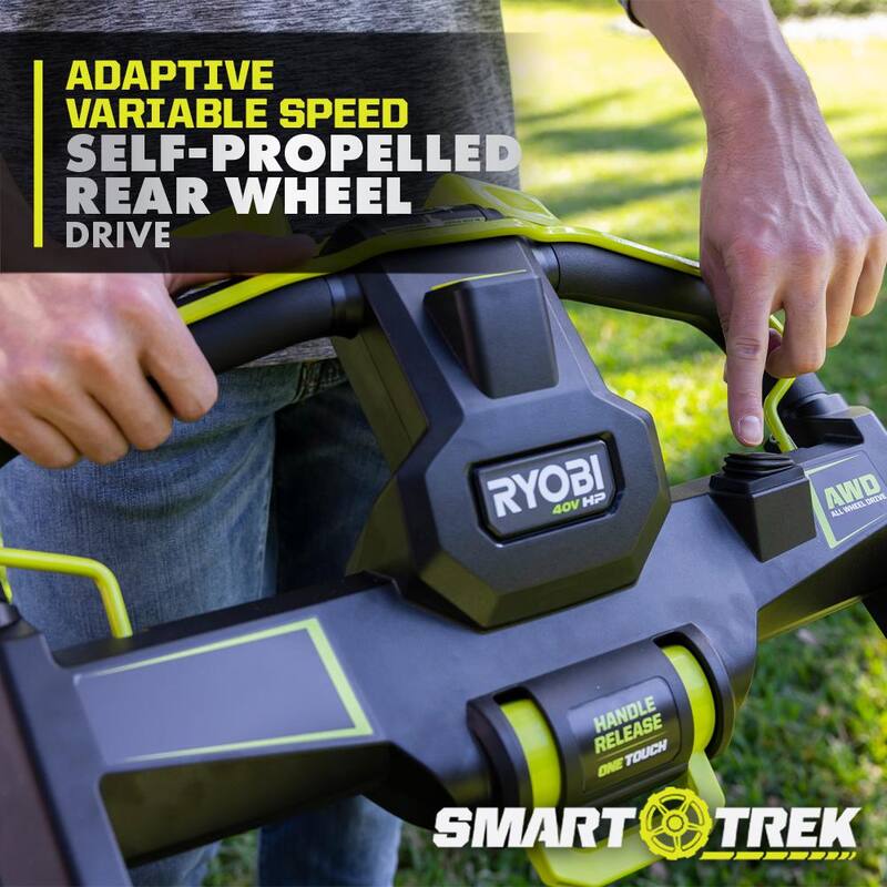 RYOBI 40V HP Brushless Whisper Series 21 in. Walk Behind Self-Propelled All Wheel Drive Mower, Blower, (4) Batteries, Chargers - RY401210-2X