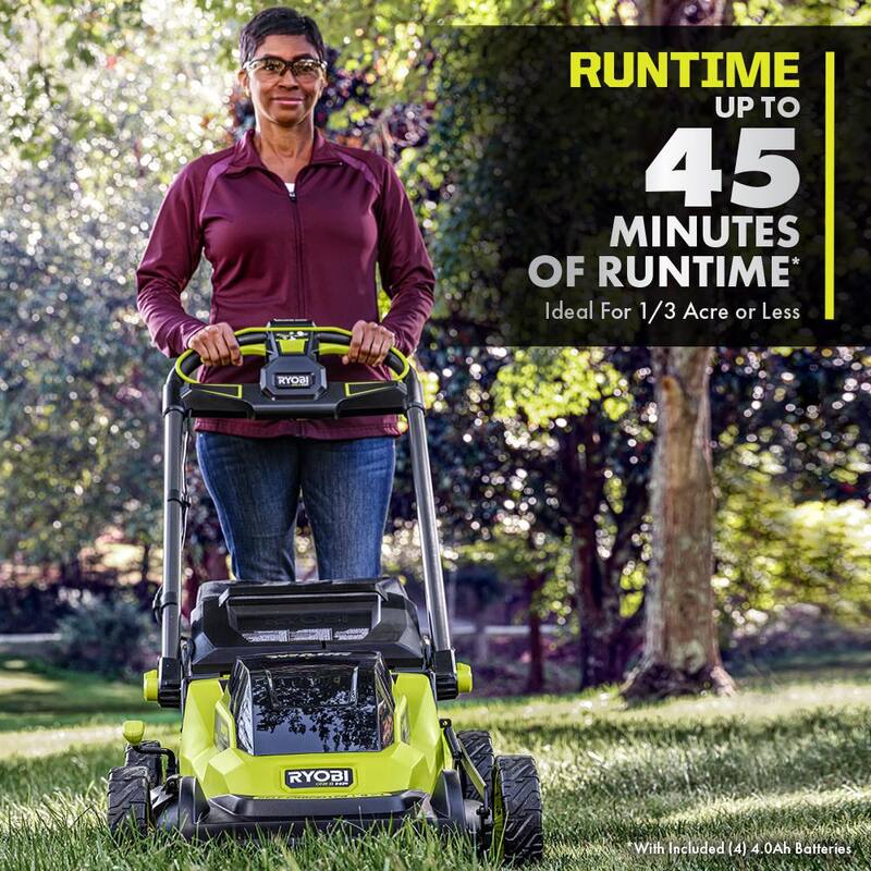 RYOBI ONE+ 18V HP Brushless Whisper Series 20" Battery Self-Propelled Dual Blade Walk Behind Mower/Trimmer/Batteries/Chargers - P11100-4X