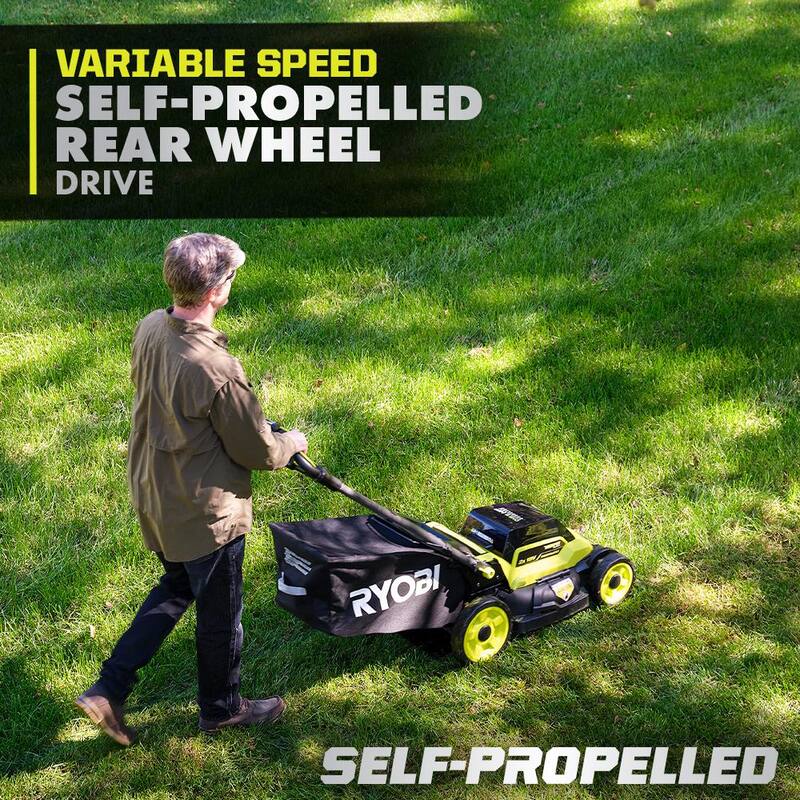 RYOBI ONE+ 18V HP Brushless Whisper Series 20" Battery Self-Propelled Dual Blade Walk Behind Mower/Trimmer/Batteries/Chargers - P11100-4X