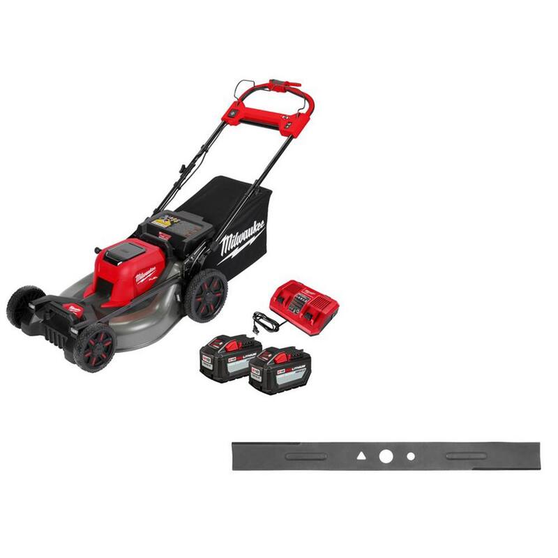 Milwaukee M18 FUEL Brushless Cordless 21 in. Walk Behind Dual Battery Self-Propelled Mower w/(2)12Ah Batteries & Replacement Blade - 2823-22HD-49-16-2734