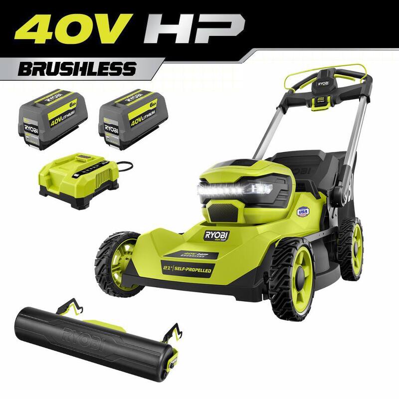 RYOBI 40V HP Brushless 21 in Cordless Walk Behind Self-Propelled Lawn Mower & Lawn Striper w/(2) 6.0 Ah Batteries and Charger - RY401140-ACLS01