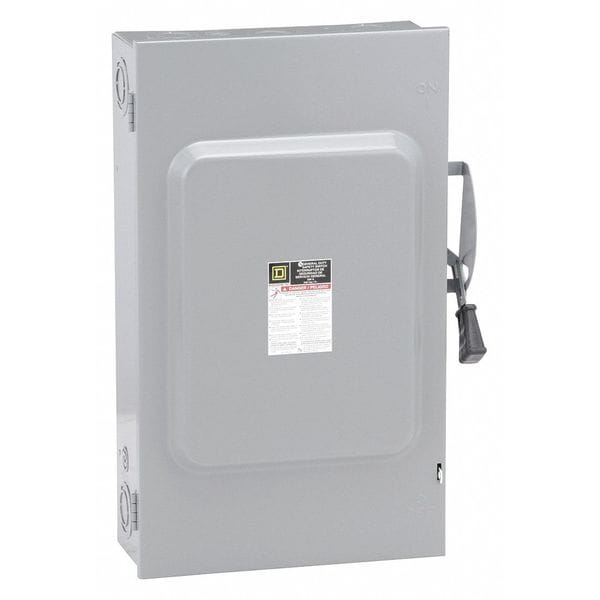 Interruptor de seguridad fusible cuadrado, servicio general, 240V CA, 3PST, 200 A, NEMA 1 - D324N