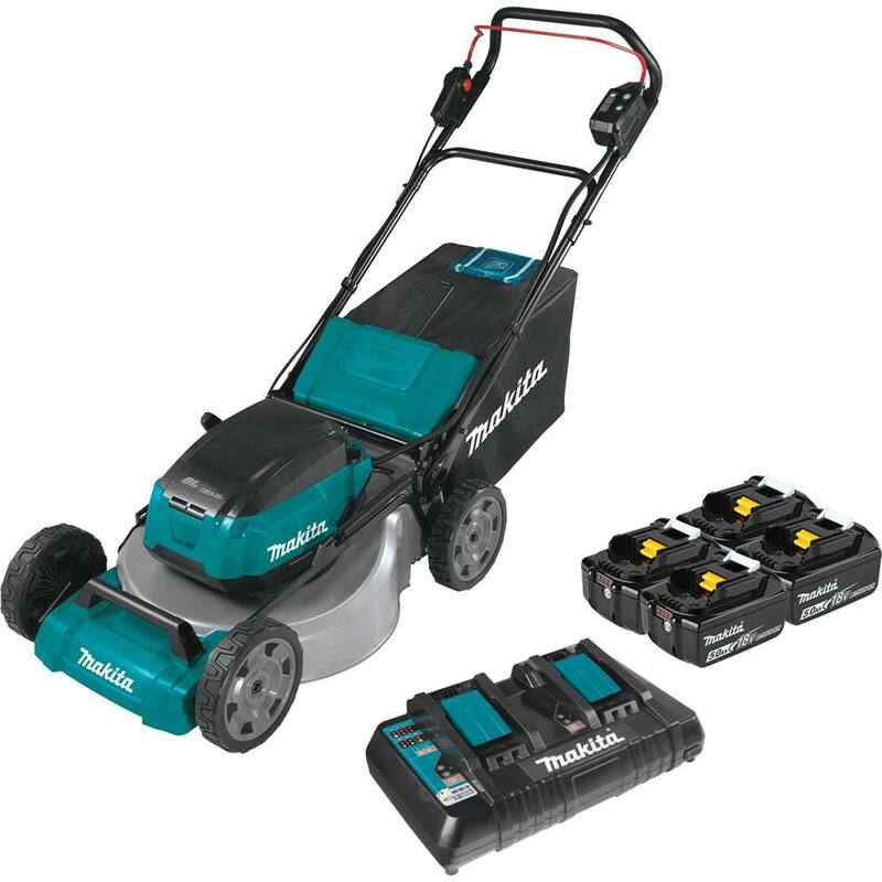 Makita 18V X2(36V) LXT Lithium-Ion Cordless 21 in. Walk Behind Lawn Mower Kit w/4 Batteries 5.0Ah with 18V Blower, Tool Only - XML07PT1-XBU03Z