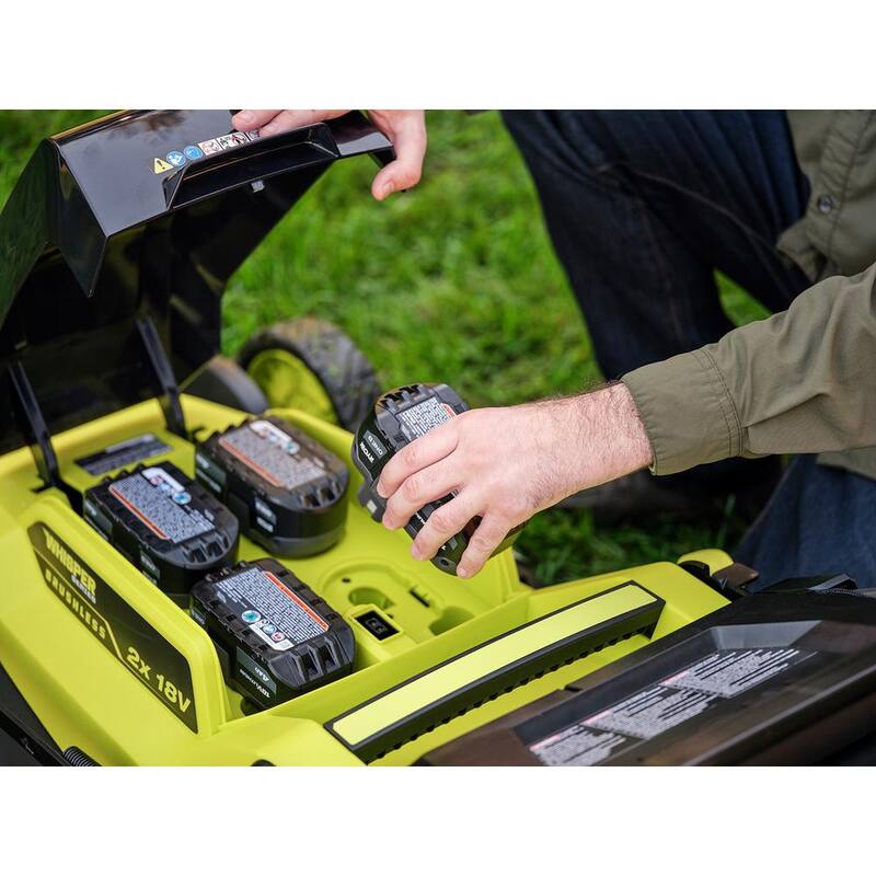 RYOBI ONE+ 18V HP Brushless Whisper Series 20" Self-Propelled Dual Blade Walk Behind Mower-(6) 4.0 Batteries and (3) Chargers - P11100-BK
