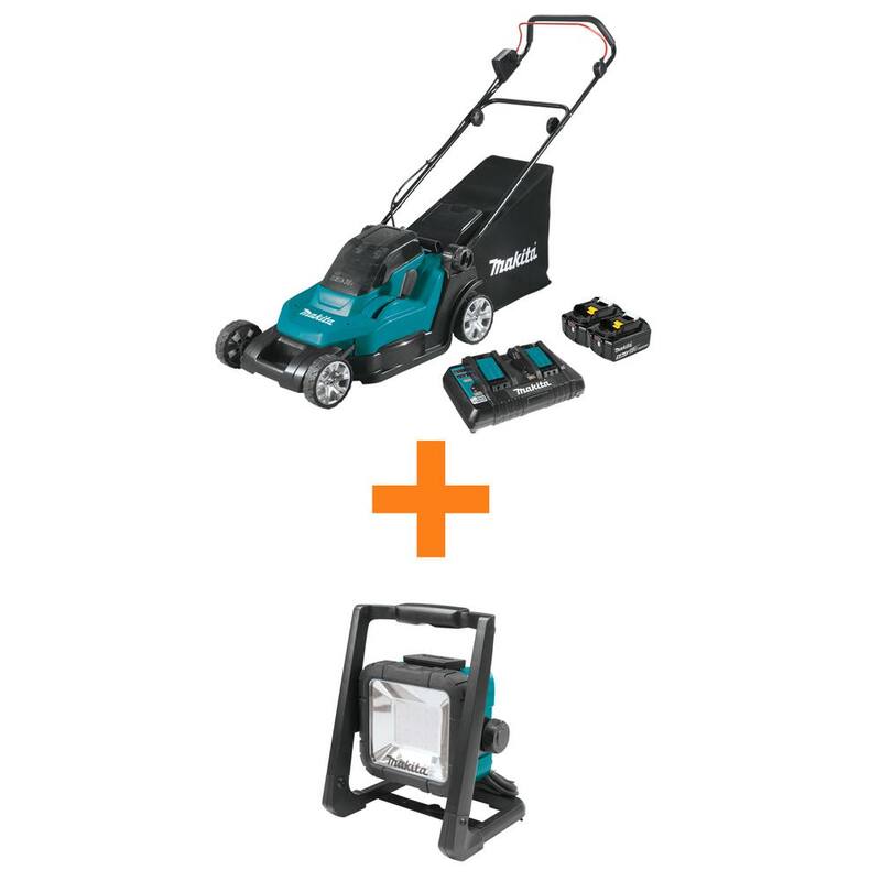Makita 18V X2 (36V) LXT Cordless 17 in. Residential Lawn Mower Kit (5.0Ah) with bonus 18V LXT 20 L.E.D. Work Light, Light Only - XML05PT-DML805