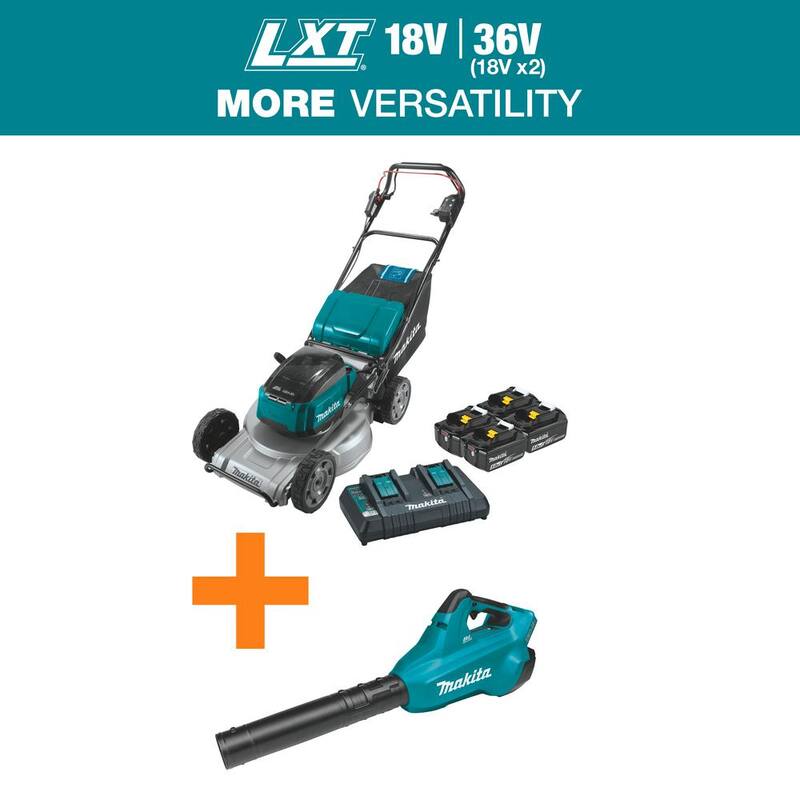Makita 21 in. 18V X2 (36V) LXT Brushless Walk Behind Self-Propelled Lawn Mower Kit (5.0Ah) with 18V X2 (36V) LXT Blower - XML09PT1-XBU02Z