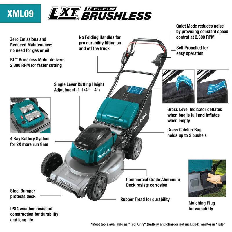 Makita 21 in. 18V X2 (36V) LXT Brushless Walk Behind Self-Propelled Lawn Mower Kit (5.0Ah) with 18V X2 (36V) LXT Blower - XML09PT1-XBU02Z