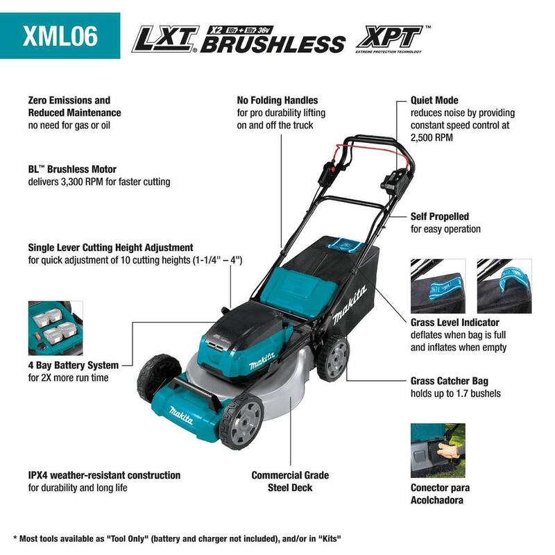 Makita 18 in. 18V X2 (36V) LXT Walk Behind Self Propelled Lawn Mower Kit w/4 Batteries(5.0 Ah) with 18V X2 (36V) LXT Blower - XML06PT1-XBU02Z