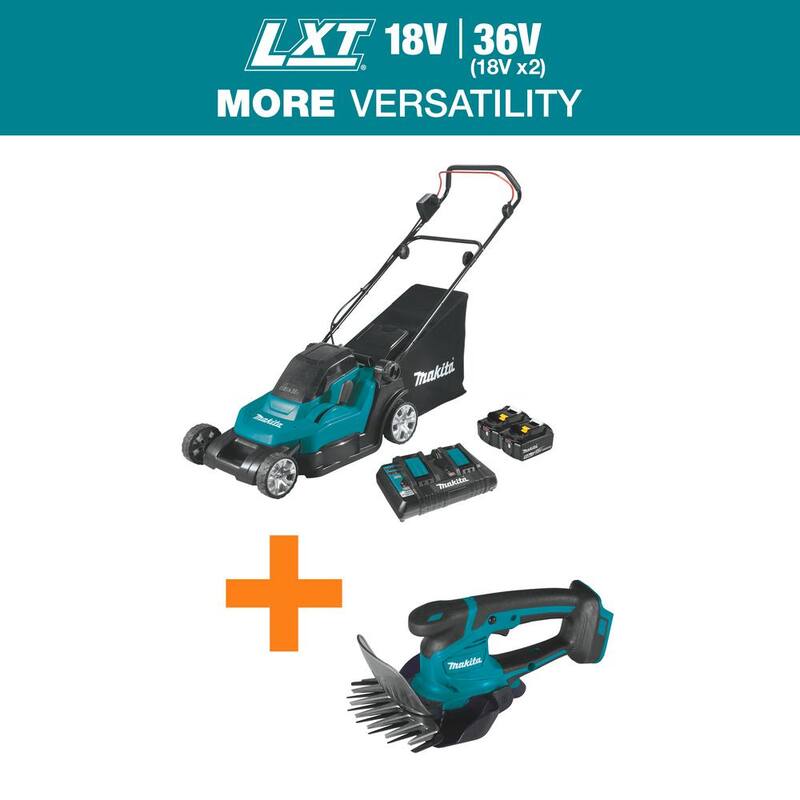 Makita 18V X2 (36V) LXT Cordless 17 in. Residential Lawn Mower Kit (5.0Ah) with 18V LXT Grass Shear, Tool Only - XML05PT-XMU04Z