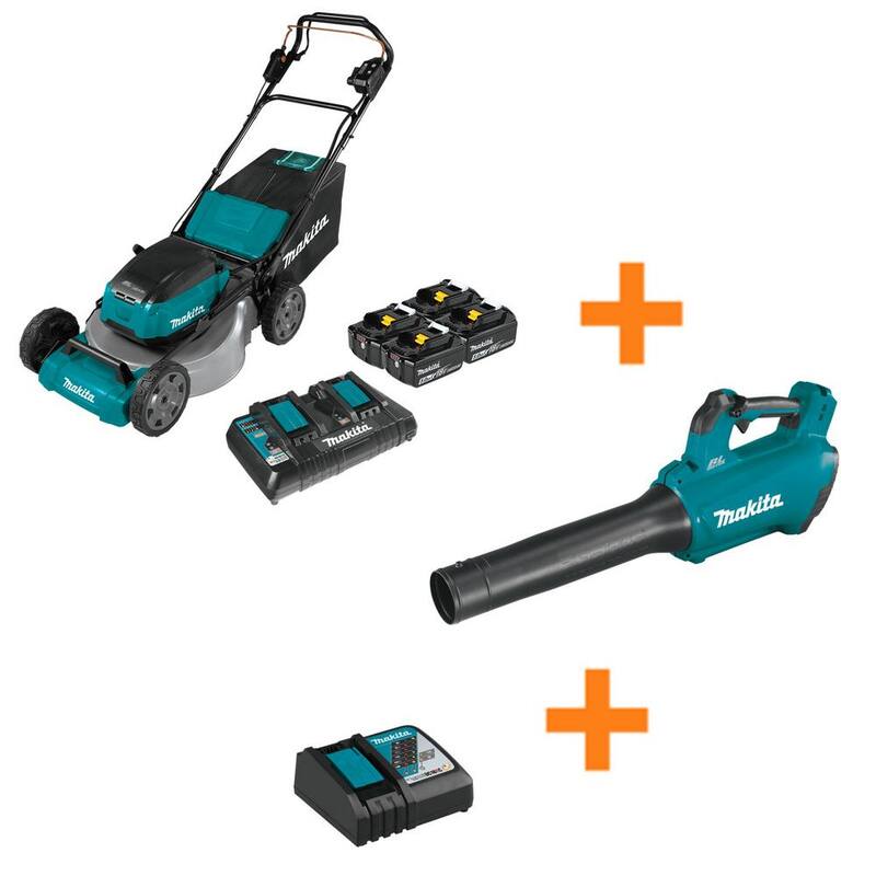 Makita 18-Volt X2 (36V) LXT Cordless 21 in. Commercial Lawn Mower Kit & 4 Batteries (5.0Ah) with bonus 18-Volt Blower & Charger - XML08XBU03ZDCRC