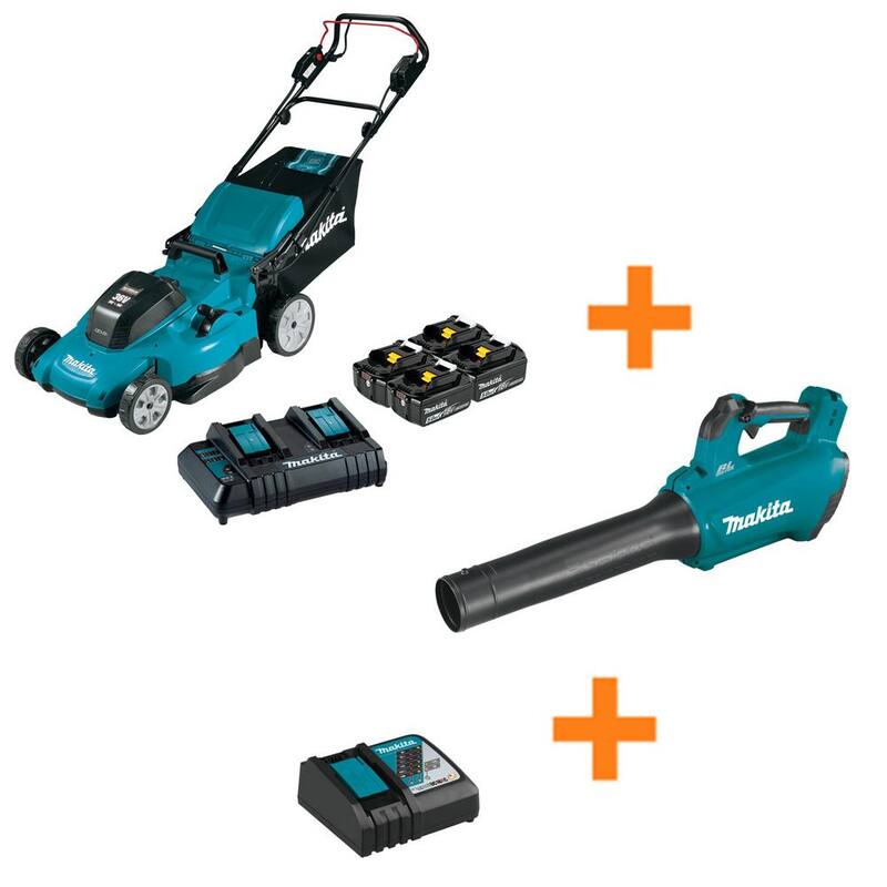 Makita 18-Volt X2 (36V) LXT Cordless 21 in. Lawn Mower Kit & 4 batteries (5.0Ah) with bonus 18-Volt Brushless Blower & Charger - XML11XBU03ZDCRC