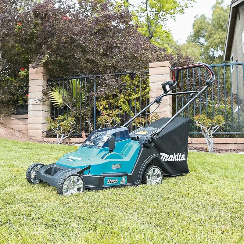 Makita 18V X2 (36V) LXT 17 in. Cordless Residential Lawn Mower Kit (5.0Ah) with bonus 18V LXT Floor Blower, Tool Only - XML05PT-XBU06Z