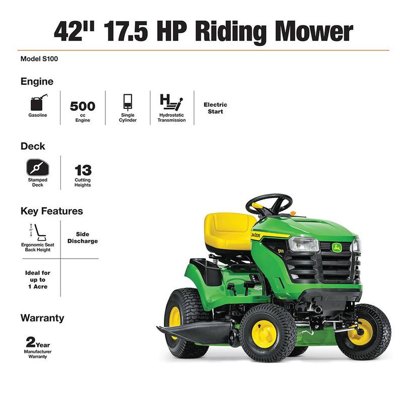 John Deere S100 42 in. 17.5 HP Gas Hydrostatic Riding Lawn Mower - BG21271