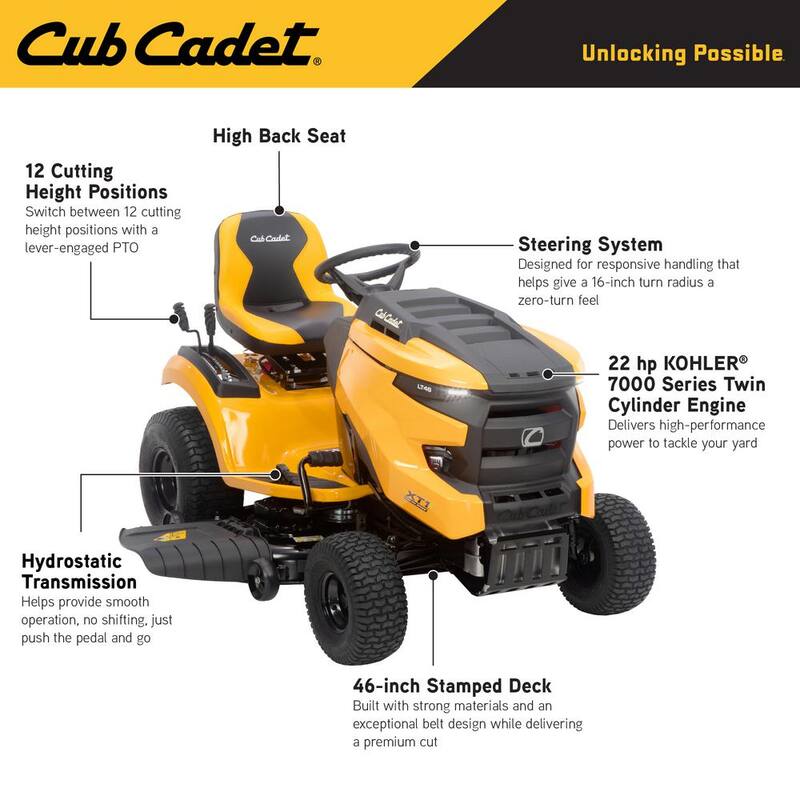 Cub Cadet XT1 Enduro LT 46 in. 22 HP V-Twin Kohler 7000 Series Engine Hydrostatic Drive Gas Riding Lawn Tractor - LT46