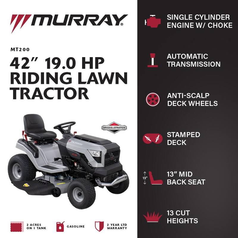 Murray MT200 42 in. 19.0 HP 540cc EX1900 Series Briggs and Stratton Engine Automatic Gas Riding Lawn Tractor Mower - MYT4219000