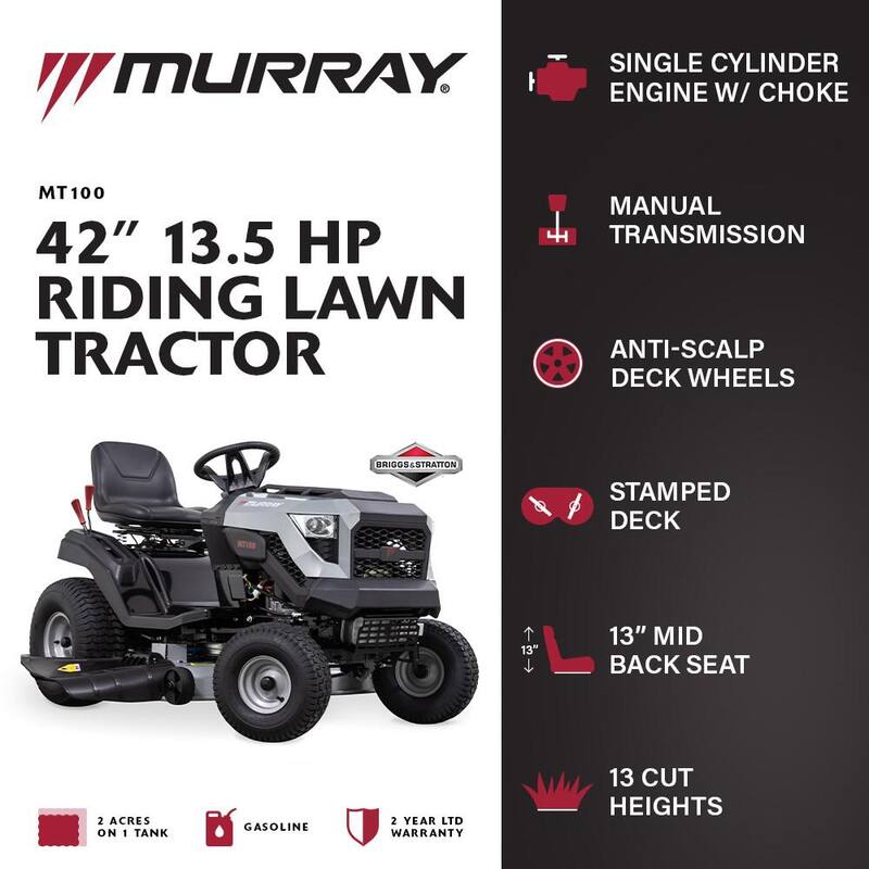 Murray MT100 42 in. 13.5 HP 500cc E1350 Series Briggs and Stratton Engine 6-Speed Manual Gas Riding Lawn Tractor Mower - MYT4213500